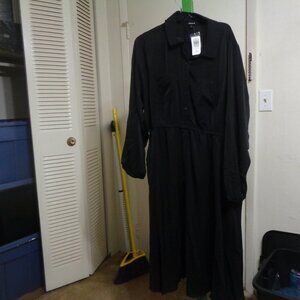 Torrid 22/24 Plus Midi Studio Crepe De Chine Long Sleeve Button Front Shirtdress